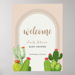 Affiche Baby shower d'arc Neutre Boho Cactus Bienvenue