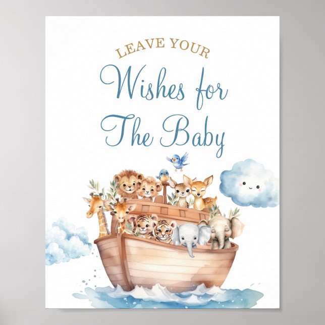 Affiche Baby shower d'arche de mignonette Boy Noah's Voeux (Devant)