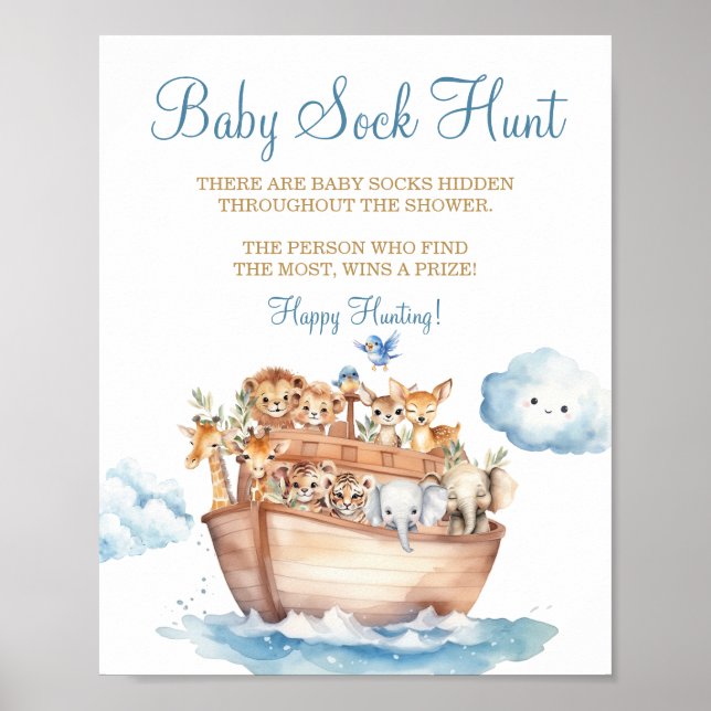 Affiche Baby shower d'arche de mignonne Boy Noah Baby Sock (Devant)