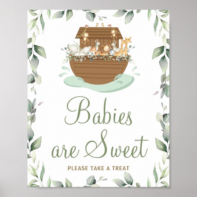 Affiche Baby shower d'arche de Noé de verdure Bébés doux t (Devant)