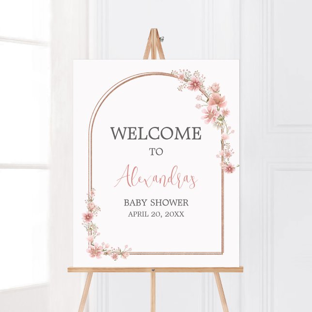 Affiche Baby shower d'arche rose pâle (Pink Flowers Arch Baby Shower Welcome Sign)