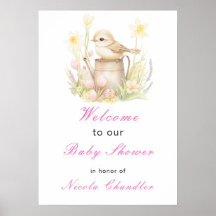 Affiche Baby shower d'arrosage des oiseaux de printemps
