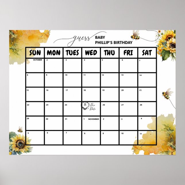 Affiche Baby shower | Date d'échéance (Devant)