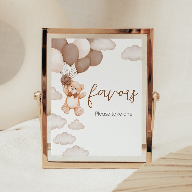 Affiche Baby shower d'attente de l'ours Brown Bearly Bear  (Brown Baby Bear Balloon Baby Shower Favors Sign)
