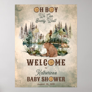 Affiche Baby shower d'attente rapide de la forêt rustique