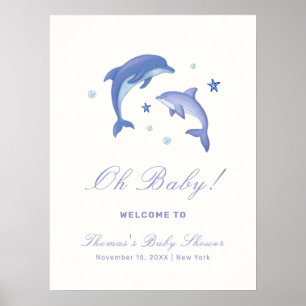 Affiche Baby shower Dauphin d'été bleu moderne Bienvenue