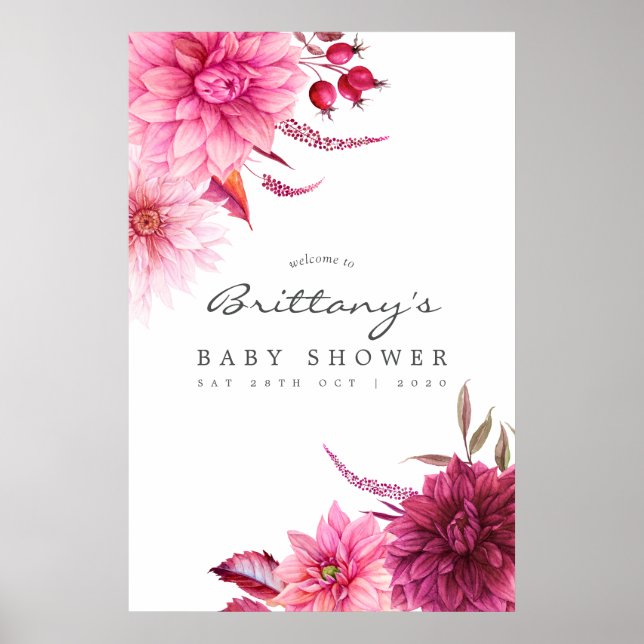 Affiche Baby shower d'automne Bourgogne et Brousse Bienven (Devant)