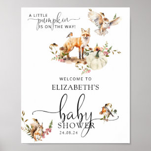 Affiche Baby shower d'automne Citrouille Woodland Bienvenu