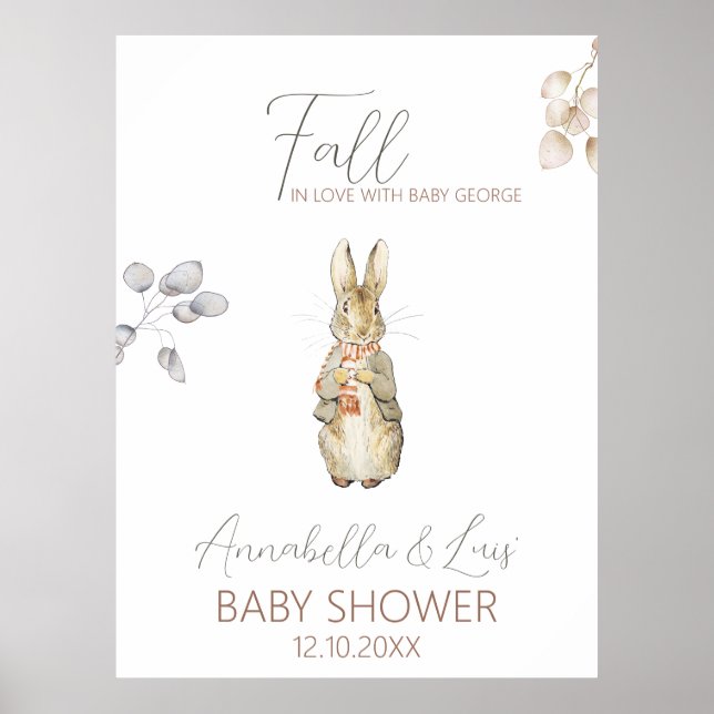 Affiche Baby shower d'automne de lapin (Devant)