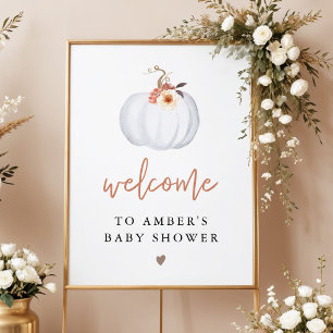 Affiche BABY SHOWER d'automne du Citrouille blanc AMBER Bi