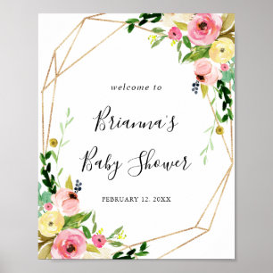 Affiche Baby shower d'automne géométrique Tropical Gold