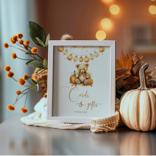 Affiche Baby shower d'automne ours en peluche Cartes et ca