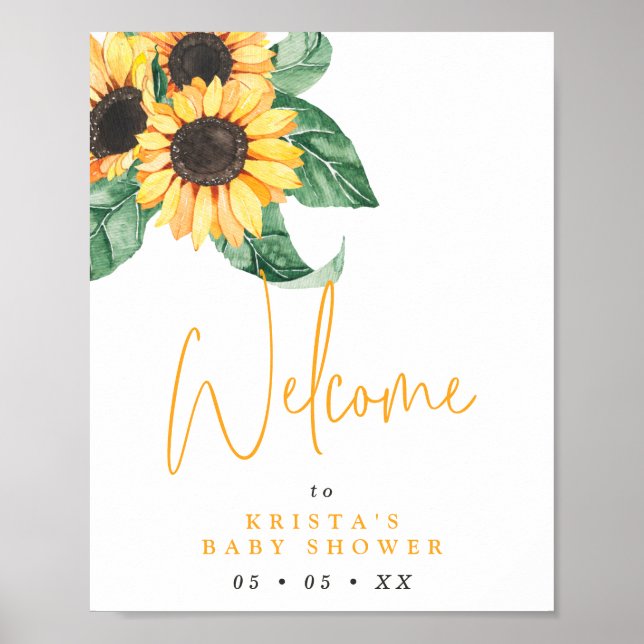 Affiche Baby shower d'automne Sunflower Bienvenue (Devant)