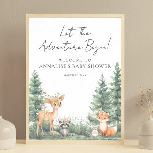 Affiche Baby shower d'aventure des animaux forestiers de b
