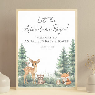 Affiche Baby shower d'aventure des animaux forestiers de b