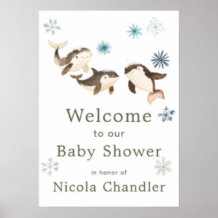 Affiche Baby shower de baleines arctiques d'hiver