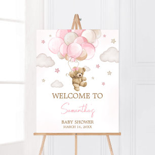 Affiche Baby shower de ballon Boho Pink Bear Bienvenue
