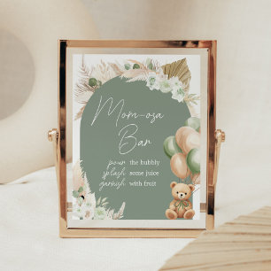 Affiche Baby shower de ballon de l'ours de saumons verts M