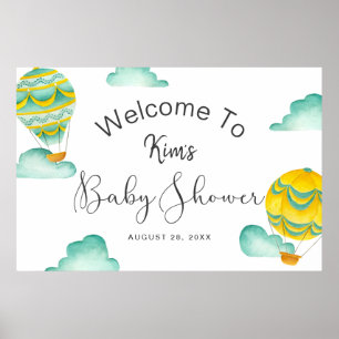 Affiche Baby shower de ballons à air chaud Aqua jaune Bien