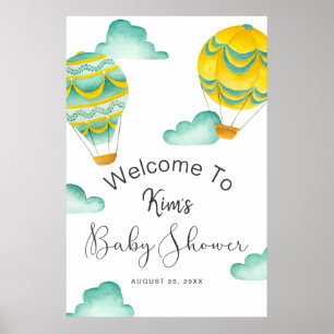 Affiche Baby shower de ballons à air chaud Aqua jaune Bien