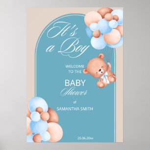 Affiche Baby shower de ballons bleu beige