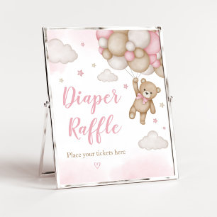 Affiche Baby shower de ballons d'ours rose Raffin