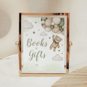 Affiche Baby shower de ballons d'ours vert Livres et cadea