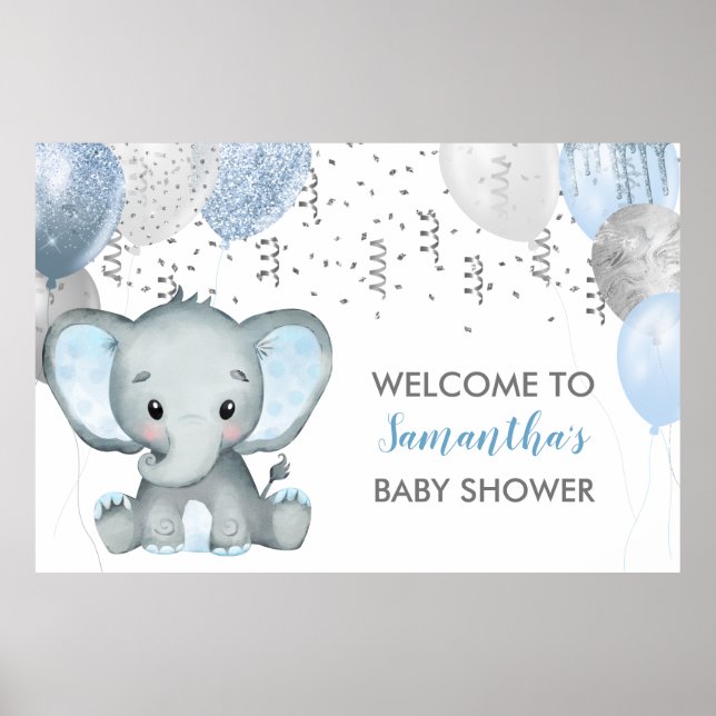 Affiche Baby shower de ballons éléphants mignons (Devant)