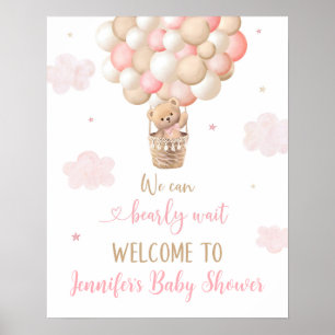 Affiche Baby shower de ballons pour ours en peluche rose