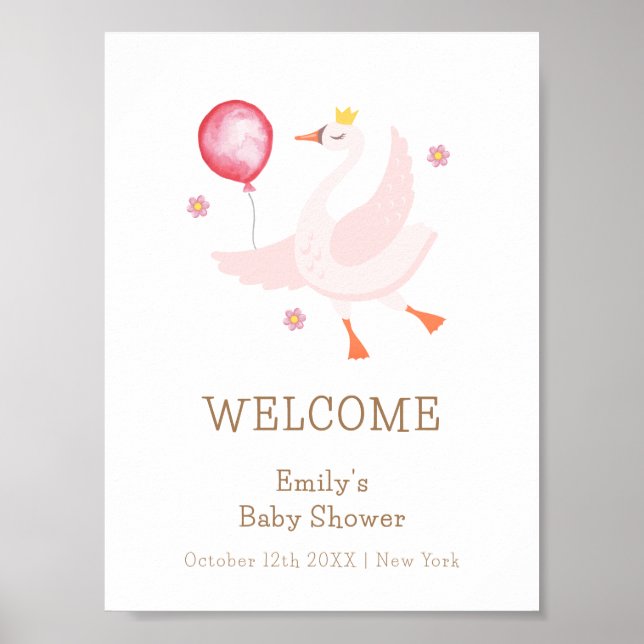 Affiche Baby shower de ballons Princess Swan Dancing Bienv (Devant)