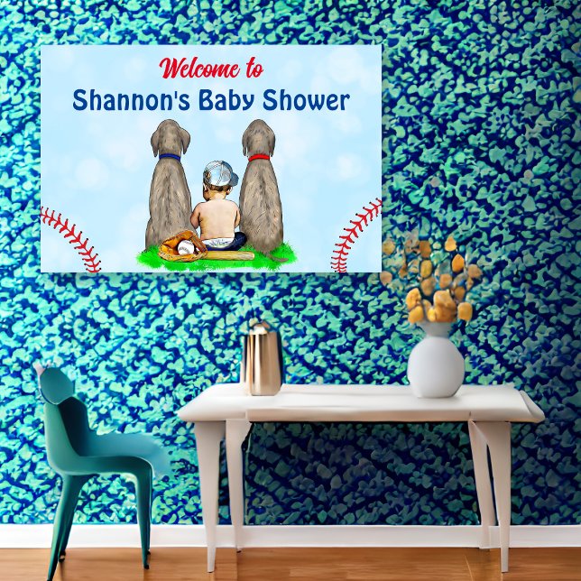 Affiche Baby shower de baseball chien et bébé garçon (Créateur téléchargé)