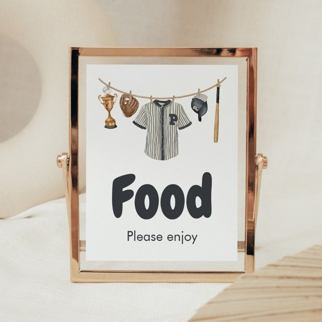 Affiche Baby shower de baseball Little Slugger (Baseball Little Slugger Clothesline Baby Shower Food Sign)