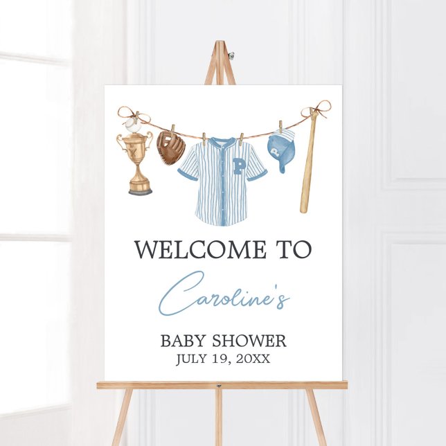 Affiche Baby shower de baseball Little Slugger Bienvenue (Baseball Little Slugger Baby Shower WelcomeSign)