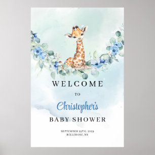Affiche Baby shower de bébé girafe à l'aquarelle tendance 