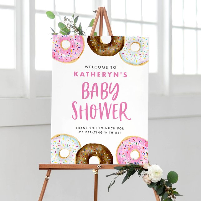 Affiche Baby shower de beignets rose et chocolat Bienvenue (Créateur téléchargé)