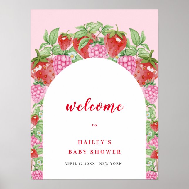 Affiche Baby shower de bienvenue aux arches aux fraises do (Devant)