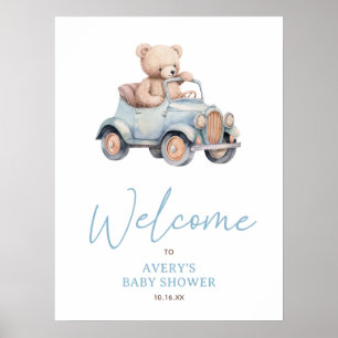 Affiche Baby shower de bienvenue de l'ours bleu