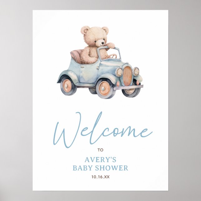 Affiche Baby shower de bienvenue de l'ours bleu (Devant)