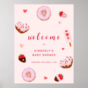 Affiche Baby shower de bienvenue pour les beignets roses