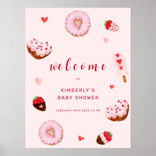 Affiche Baby shower de bienvenue pour les beignets roses (Devant)