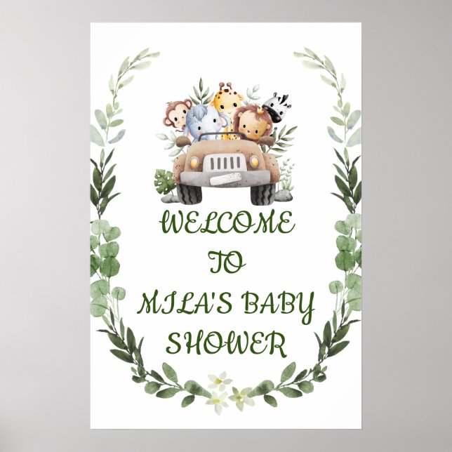 Affiche Baby shower DE BIENVENUE SIGNE, AVENTURE SAFARI (Devant)