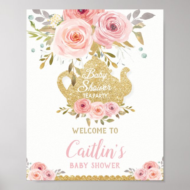 Affiche Baby Shower de bienvenue sur le thème floral rose  (Devant)