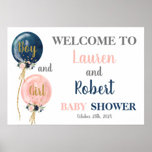 Affiche Baby shower de bienvenue Twins Boy and Girl