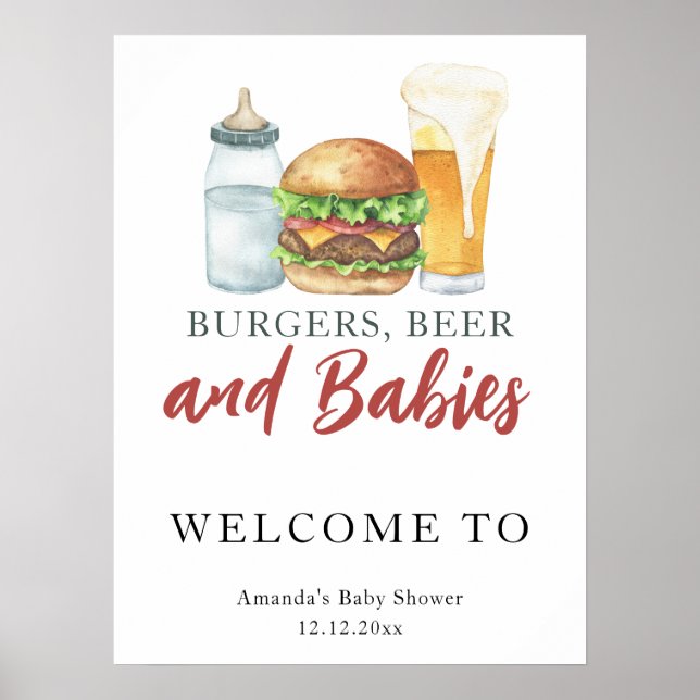 Affiche Baby shower de bière et de burgers (Devant)