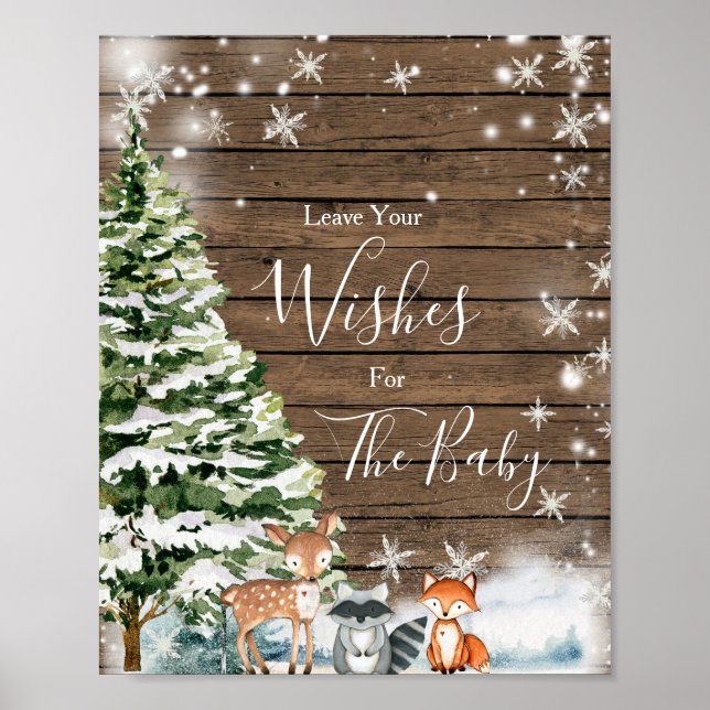 Affiche Baby shower de bois d'hiver pour les animaux d'hiv (Devant)