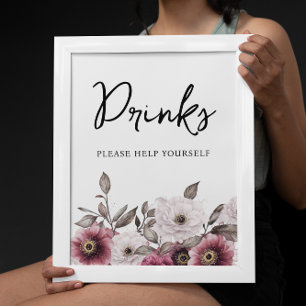 Affiche Baby shower de boissons florales blanches et prune