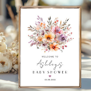 Affiche Baby shower de bouquet coloré et fleuri