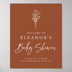 Affiche Baby shower de bouquet floral minimaliste en terre