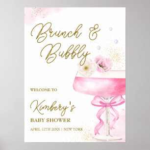 Affiche Baby shower de Brunch au champagne Floral Sucré Bi