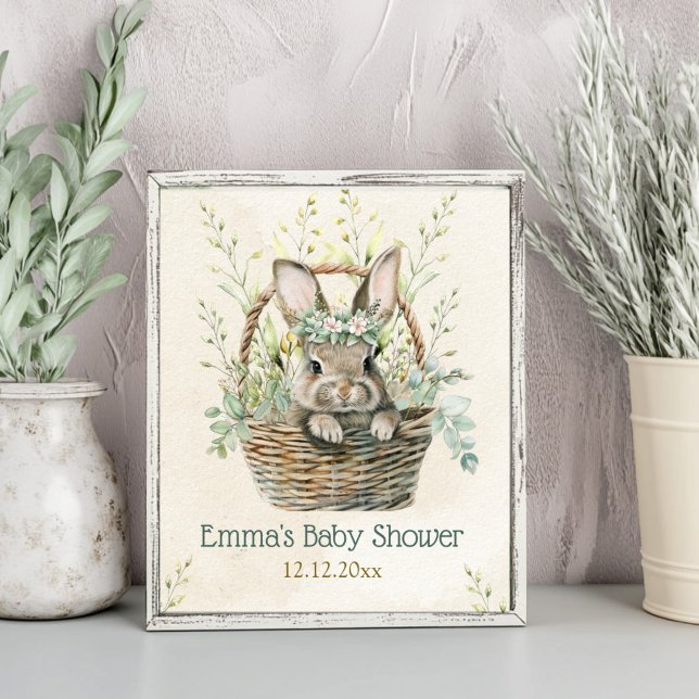 Affiche Baby shower de Bunny Eucalyptus vert (Créateur téléchargé)